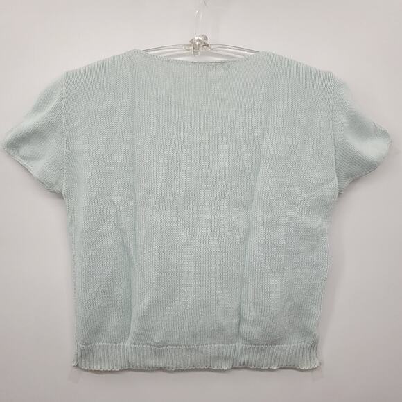 Silver Unicorn Vintage Aqua Blue Cold Should Short Sleeve Knit‎ Top Sweater - Picture 3 of 9